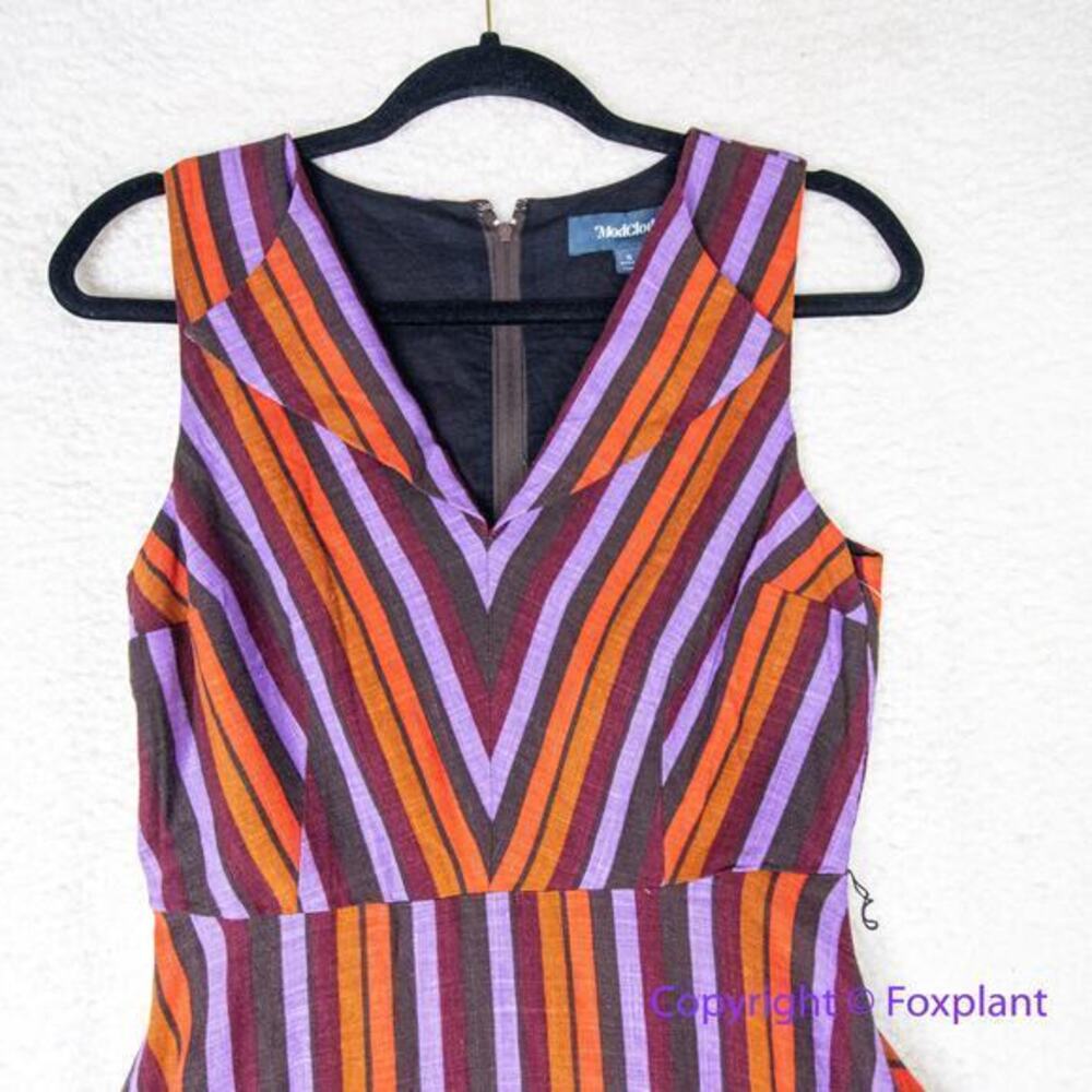 Modcloth Linen Blend Retro Striped Midi Dress Sleeveless Purple Orang, size S - Picture 4 of 15